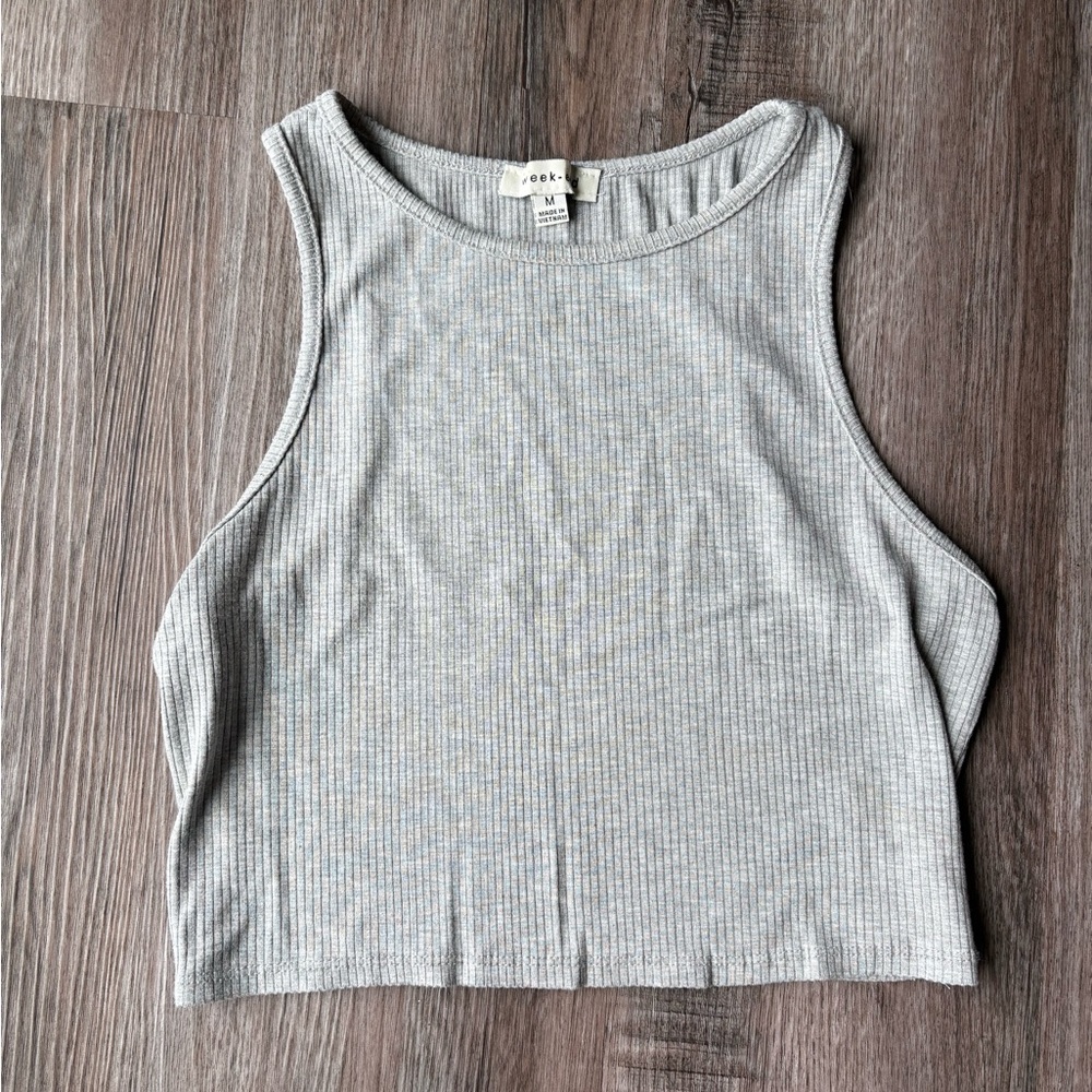 Gray Ribbed Tank Top